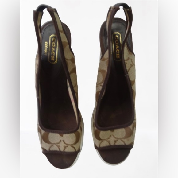 Coach Tarrah Brown Platform Wedge Heels Peeptoe Sandals Size 8 B - Picture 3 of 8